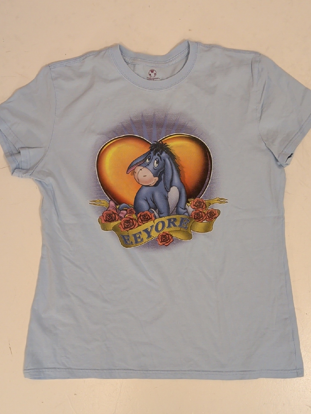 Disney Light Blue Tee Eeyore Heart Graphic 100% Cotton 21"PtP Feminine T Shirt